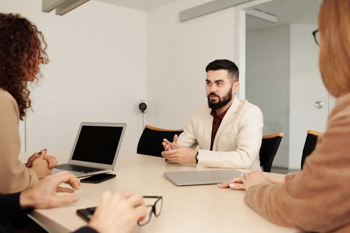 Business professionals reviewing documents in an office